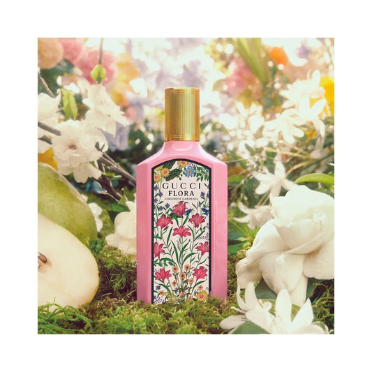 Flora Gorgeous Gardenia Gu*ci EDP pink bottle
